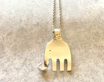 Handmade Elephant Fork Silverware Necklace, Spoon Jewelry, Elefork, Fork Jewelry