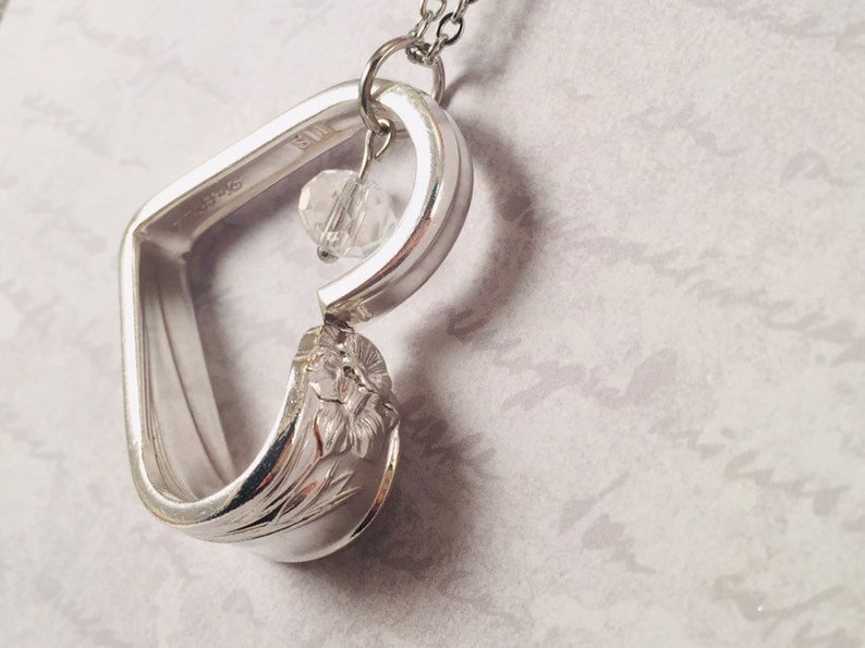 Daffodil Heart Silverware Necklace, Vintage Spoon Jewelry, Valentine's Gift image 5