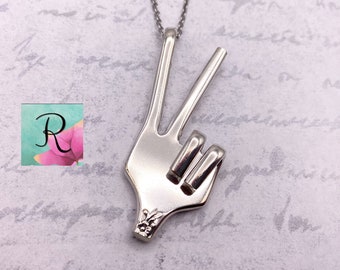 Peace Sign Fork Necklace, Silverware Jewelry, Spoon Jewelry