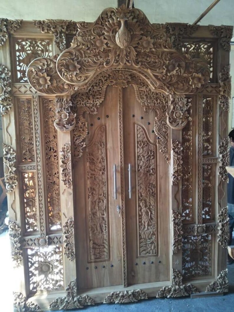 Kresna Hand Carved Teak Wood Door Teak Wood Doors Vintage Etsy