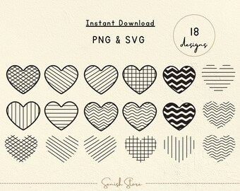 18 Heart Designs  Svg & Png | Doodle Sketch Simple Minimal Hearts | Handdrawn Pattern Heart | Outline Heart | Cut file Cricut,Silhouette