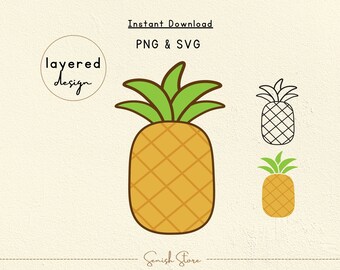 Cute Pineapple Layered Design Svg & Png | Pineapple Outline Svg | Fruit,Tropical,Summer Clipart|Template Cutting Files for Cricut,Silhouette