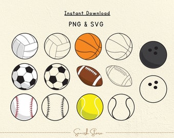 Sports Balls Svg & Png | Basketball, Football, Volleyball, Soccer Ball, Bowling Ball, Tennis, Ball, Baseball | Files for Cricut, Silhouette