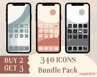 340 Neutral Nude, Aegean Teal Blue & Gray Cashmere, BlackWhite iOS 14 App Icons Bundle | Aesthetic Custom Social Media Icon Pack Home Screen