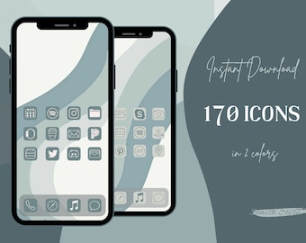 170 Aegean Teal Blue & Gray Cashmere  iOS 14 App Icons | Custom Social Media Icon Pack | Aesthetic iPhone Home Screen Icons and Backgrounds