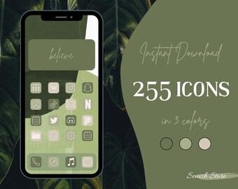 255 Aesthetic Green iOS 14 App Icons | Custom Social Media Icon Pack | Aesthetic iPhone Home Screen Icons and Backgrounds | iOS14 Icon Packs