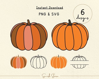 6 Pumpkin Designs Svg & Png | Fall, Autumn Pumpkin Bundle | Thanksgiving, Holiday Gift | Fall Shirt | Halloween svg | Cut Files for Cricut