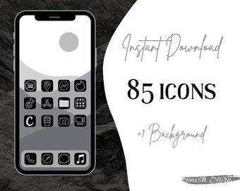 85 Black & White iOS 14 App Icons | Custom Social Media Icon Pack | Aesthetic iPhone Home Screen Icons and Backgrounds | Instant Download