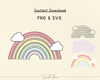 Pastel Rainbow Svg & Png | Rainbow Clipart | Rainbow Bundle | Rainbow with Clouds | Cut files for Cricut and Silhouette | Instant Download
