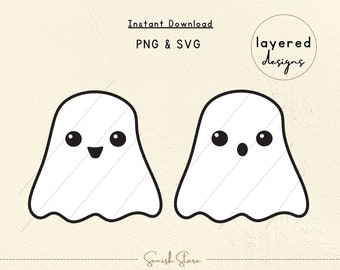 2 Halloween Ghost Layered Designs Svg & Png | Cute Ghosts Halloween | Spooky Svg | Cool Ghost |Ghost Boo|Cut File for Cricut,Silhouette