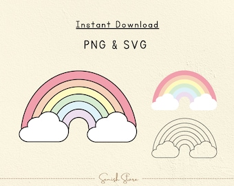 Cute Rainbow with Clouds Svg & Png | Rainbow Clipart | Rainbow Bundle | Pastel |  Cut files for Cricut and Silhouette | Instant Download