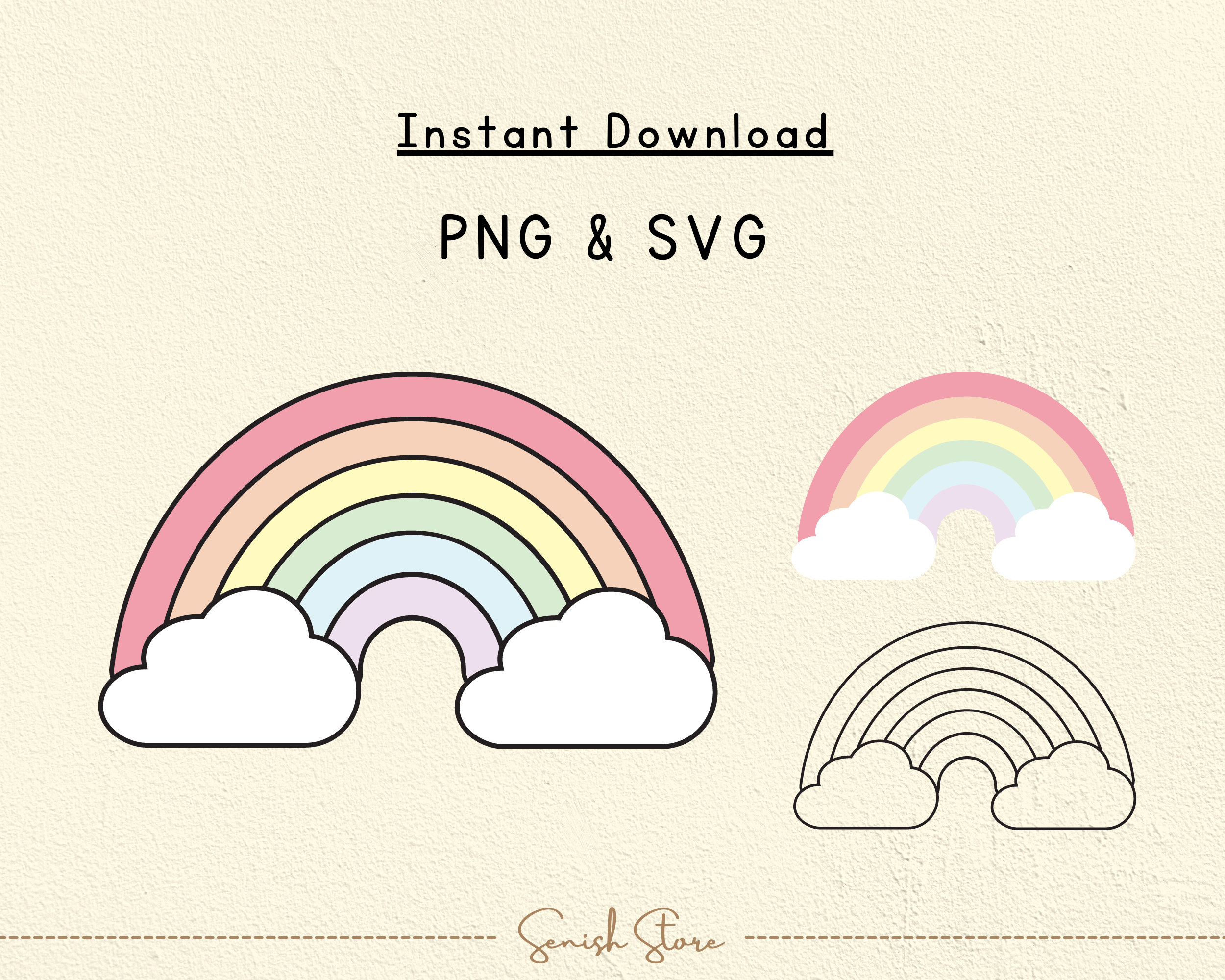 Cute Rainbow With Clouds Svg & Png | Rainbow Clipart | Rainbow Bundle ...