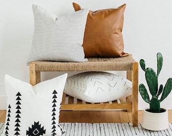 cactus print pillow with faux leather blocking