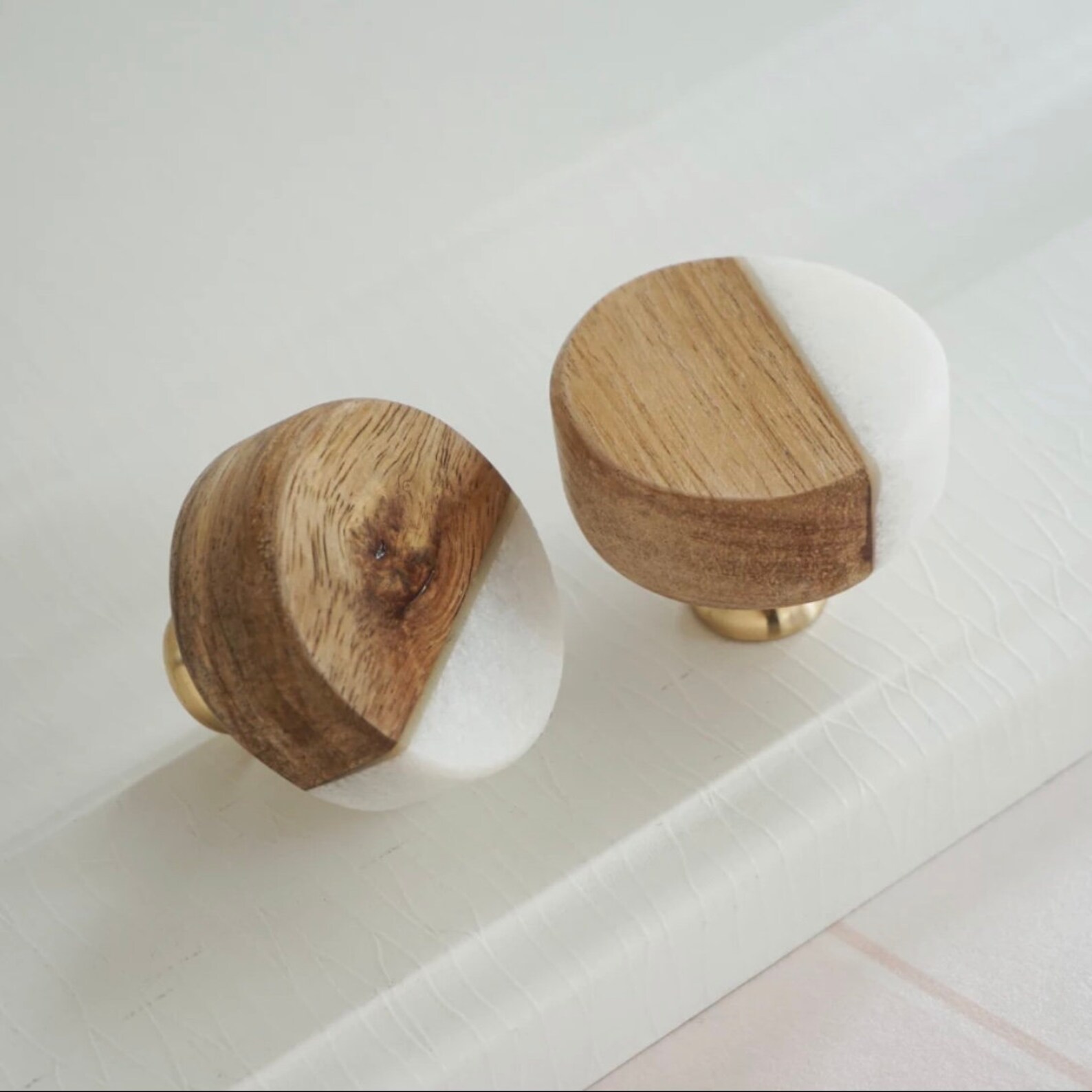 White Stone Knob Wooden Knobs Nordic style modern Etsy