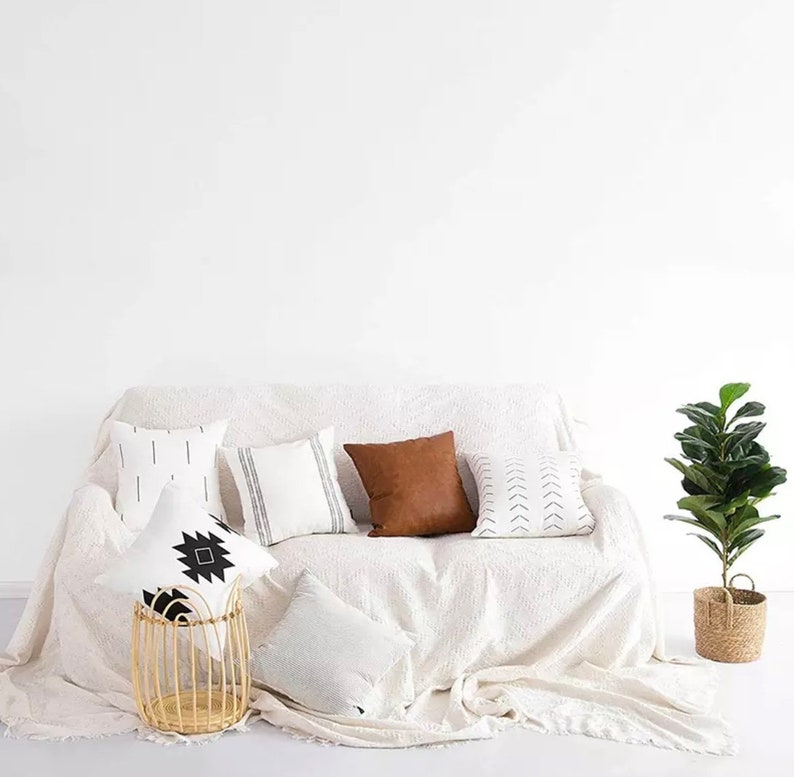 Throw Pillow Set 6 Modern Minimal Accent Pillow Covers 18x18 Vegan leather throw pillow