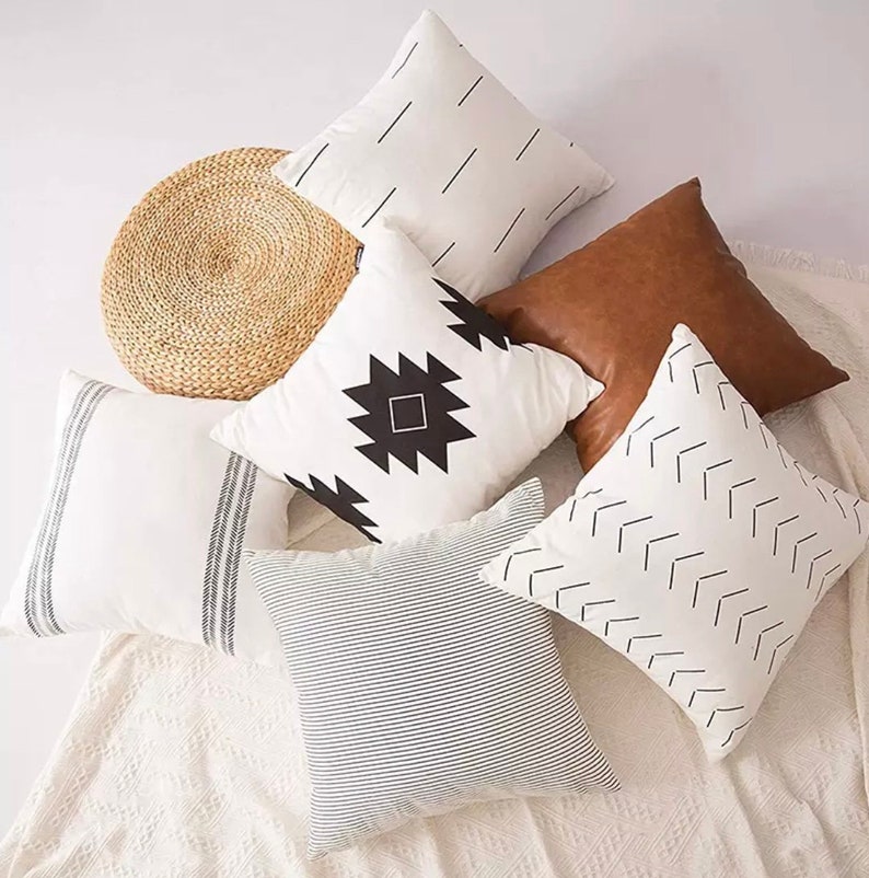Throw Pillow Set 6 Modern Minimal Accent Pillow Covers 18x18 Vegan leather throw pillow