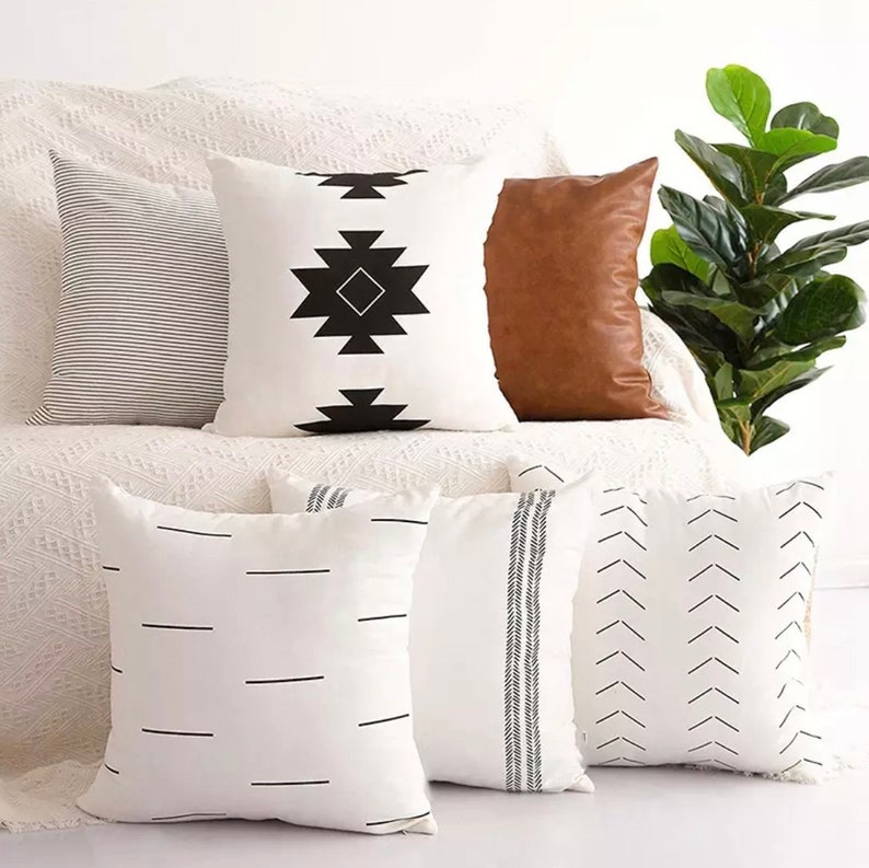 Throw Pillow Set 6 Modern Minimal Accent Pillow Covers 18x18 Vegan leather throw pillow