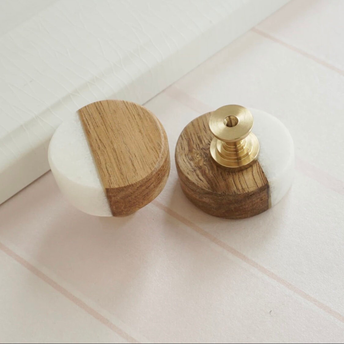 White Stone Knob Wooden Knobs Nordic style modern Etsy