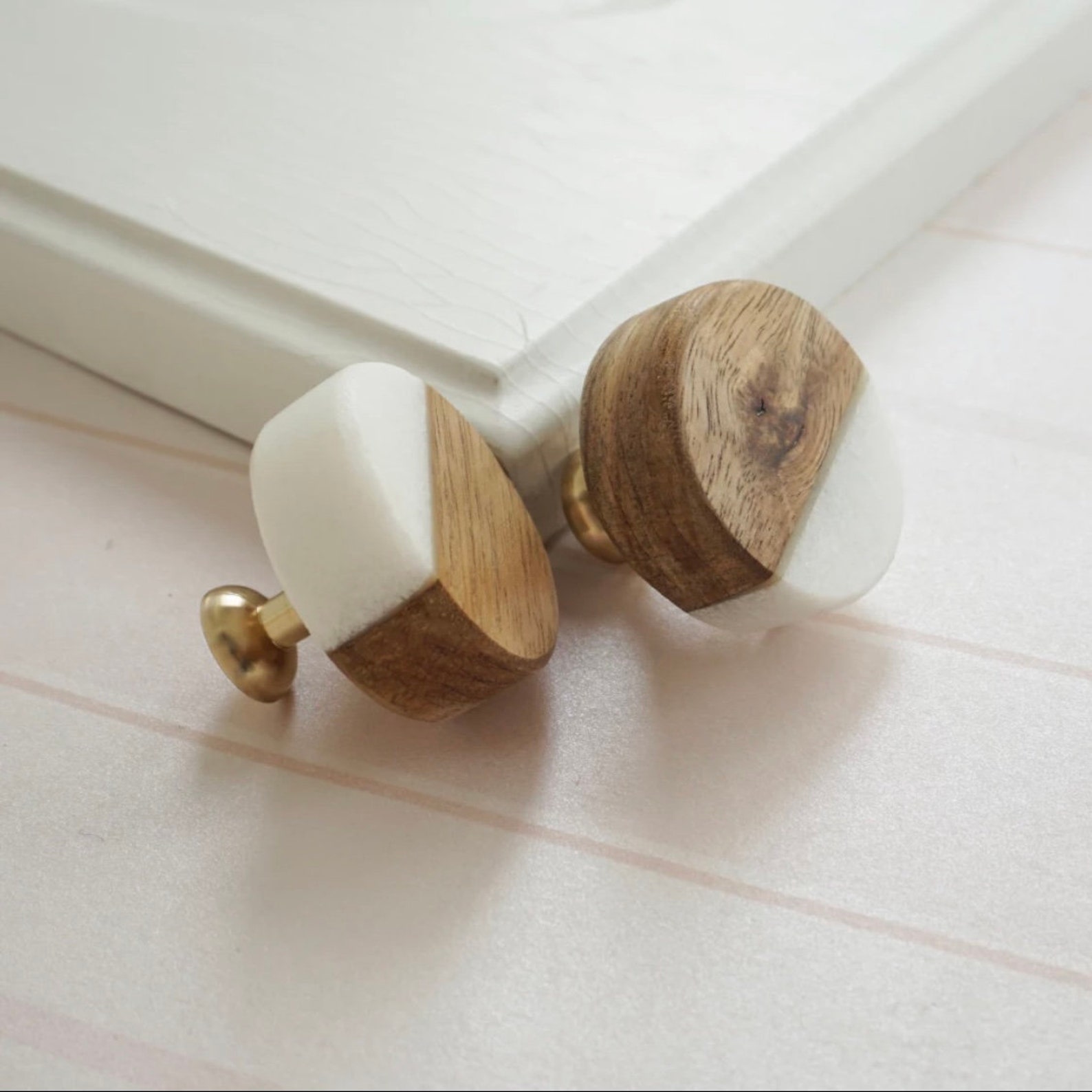 White Stone Cabinet Knob Wooden Knobs Nordic style modern | Etsy
