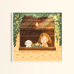 Girl and Dog Looking Out the Window Art Print, Stay Home Print, Inspiring Children's Room Decor, Wall Art, Nursery Decor