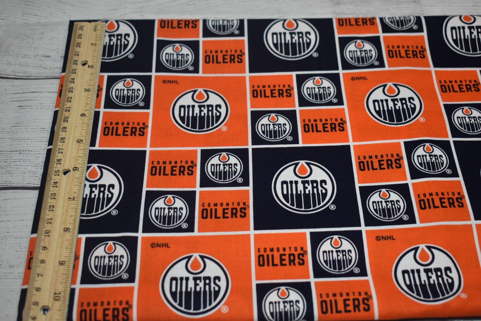NHL Edmonton Oilers Block Print Fabric Etsy Canada