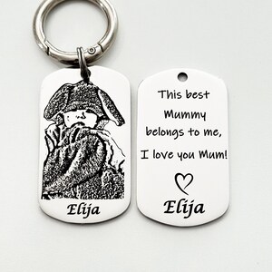Engraved Photo Keychain: Personalized Stainless Steel Portrait Keyring, Mum Keepsake