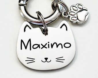 Placa de identificación con cara de gato grabada en acero inoxidable / Placas de identificación para gatos bonitas de Australia / Regalo para gatos / Placa de identificación para gatos de Australia / Placa de identificación para gatos / Placas de identificación para gatos divertidas