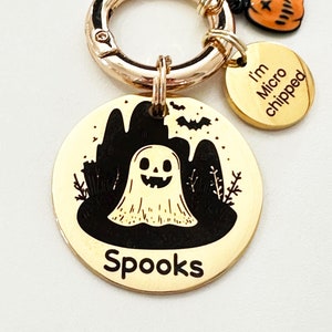 Cute Halloween Dog Tag, Engraved Spooky Pet ID Tag, Personalized Ghost Dog ID Tags, Cute Scary Dog Tag, Custom Halloween Pet Gift, Dog Gift