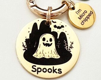 Cute Halloween Dog Tag, Engraved Spooky Pet ID Tag, Personalized Ghost Dog ID Tags, Cute Scary Dog Tag, Custom Halloween Pet Gift, Dog Gift