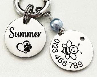 Cat Tag/Cat Tag Stainless Steel/Cat Tags Australia/Cat Tags Engraved/Cat Tag Personalized/Cat Name Tag/Cat ID Tag/Cat Tag with free charm