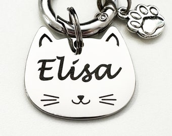 Cat Tag Engraved Stainless Steel Microchipped Cat Face ID Name Pet Tags Non Fade for Kittens and Large Cats Australia with 10 Year Warranty