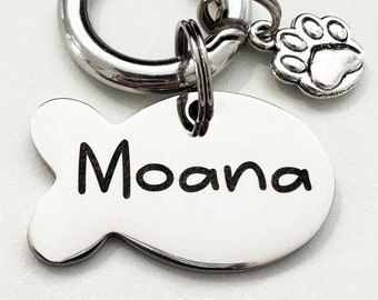 Cute Cat Tag Engraved Australia\Personalised Cat Name Tag Engraved Stainless Steel\Fish Shaped ID Name Pet Tags Non Fade for Cats