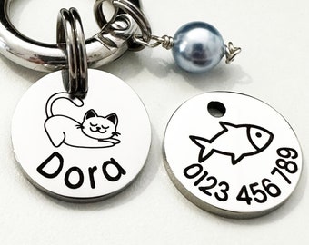 Small Engraved Cat Tag with charms in Stainless Steel/Tiny Cat Tag for Kitten/Pet Name Tag Small/Personalized Cat ID Tag Australia/Pet Tag