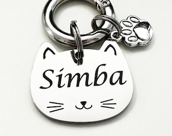 Engraved Cat ID Tags in Stainless Steel/Cat Face Shaped Cat Name Tag/Cute Cat Tags Australia/Custom Pet Tag/Gift for Cat Lovers/Cat Mum Gift