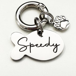 Fish Shaped Cat Tag Engraved Stainless Steel\Microchipped Fish Shape ID Name Pet Tags Non Fade for Cats\Personalized Cat Tag\Gift for Cat