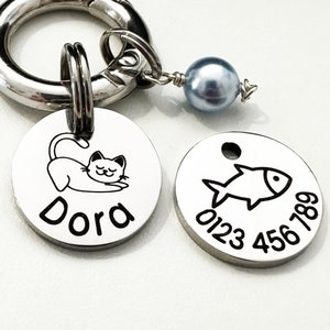 Small Engraved Cat Tag with charms in Stainless Steel/Tiny Cat Tag for Kitten/Pet Name Tag Small/Personalized Cat ID Tag Australia/Pet Tag