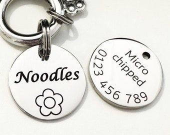 Engraved Cat ID Tag Stainless Steel/Custom Cat Name Tag/Collar Pet Tag/Gift for Cat Lovers/Microchipped Pet Tag/Metal Cat Tag/Large Cat Tag