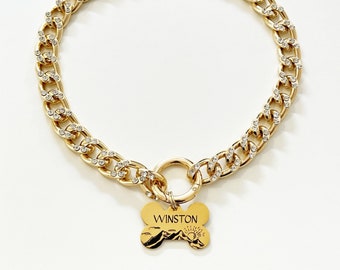 Personalized Dog Chain Collar: Optional Engraved ID Tag, Custom Size Gold Silver Pet Necklace