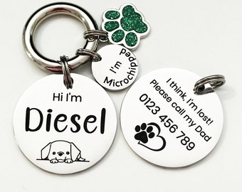 Dog Tag, Personalised Dog Tag Engraved Stainless Steel, Custom Pet Name ID Tag for Large and Small Dog with Ten Year Guarantee, Dog Mum Gift
