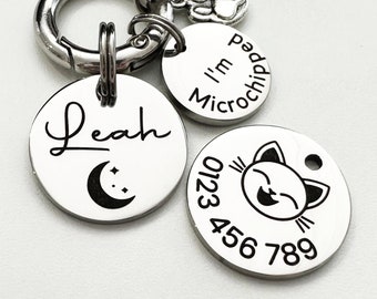 Cat ID Tag Laser Engraved in Stainless Steel/Durable Cat Tags Australia/Large Cat Name Tag/Personalized Cat Tag/Microchipped Cat Name Tag