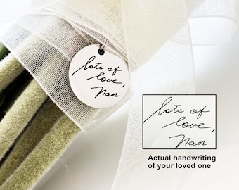 Real Handwriting Bouquet Charm Engraved Two Sided, Personalized Bouquet Charm, Wedding Memorial Bouquet Charm, Wedding Keepsake Bridal Gift