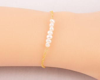 Dainty Pearl Bracelet 18k Gold Sterling Silver/June Birthstone Bracelet/Gold Fresh Water Pearl Bracelet/Pearl Birthstone Bracelet