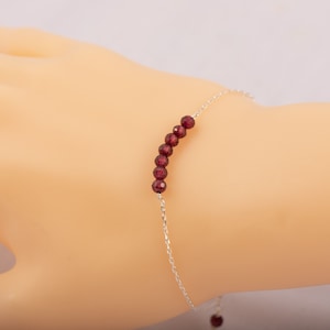 Sterling Silver Natural Garnet Bracelet/January Birthstone Bracelet/Healing Crystal Bracelet/Garnet Gemstone Bracelet/Gemstone Bar Bracelet