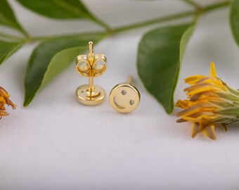 Tiny Earrings Stud Sterling Silver Stud Earrings Gold Stud Earrings for Women Smiley Earrings Gift for Kids Stud Earrings Gift for Her