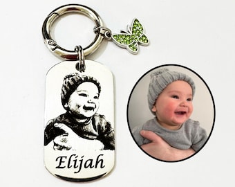 Personalised Photo Keychain Engraved, Custom Stainless Steel Picture Keyring, Anniversary Gift, Memorial Keepsake, Couple Gift