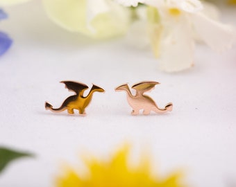 Tiny Dragon Stud Earrings: 925 Sterling Silver, Hypoallergenic