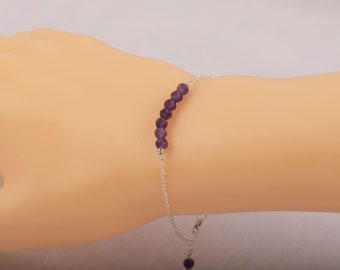 Sterling Silver Natural Amethyst Bracelet/February Birthstone Bracelet/Healing Crystal Bracelet/Amethyst Gemstone Bracelet/Gift for Her