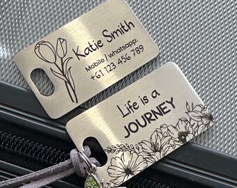 Etiqueta de equipaje personalizada de acero inoxidable, etiqueta de identificación para maleta grabada a medida, etiqueta de identificación para bolso personalizada, etiqueta de equipaje elegante, regalo para viajes.