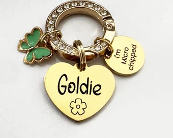 Personalized Pet ID Tag Engraved: Stainless Steel Puppy and  Small Dog Heart Shaped in Silver & Gold, Gift to Fur Mum Dad