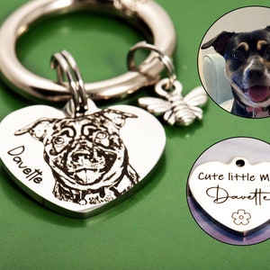 Engraved Real Pet Portrait Keychain Personalised, Personalized Pet Photo Keyring, Custom Dog Portrait Key Chain for Pet, Keepsake Pet Gift